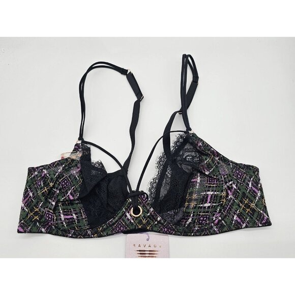 Savage Fenty Bra Women's Size 36C Black Underwire Sheer Lace Little Tart Unlined - Picture 1 of 11
